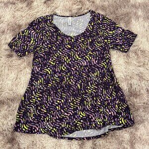 Lularoe Perfect T (Purple with Green & Pink Abstract Pattern)